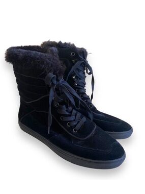 J Slides NYC Sneaker Boots High Top Fur Trim Suede